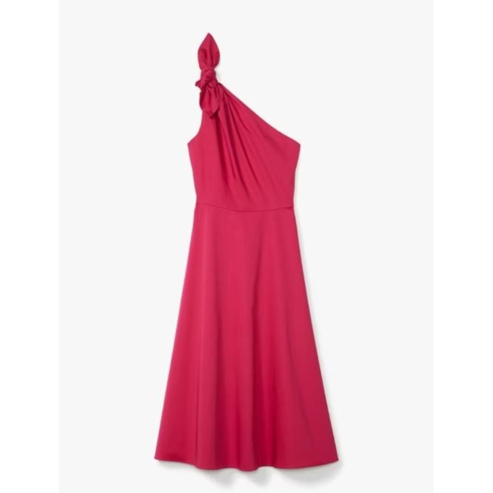 NWT Kate Spade Poplin One Shoulder Sabrina Dress Bow Midi Pink Rosa Plum Size 10
